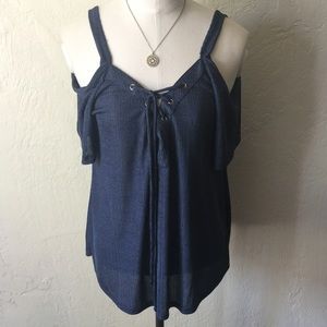 Haute Monde blue cold shoulder top